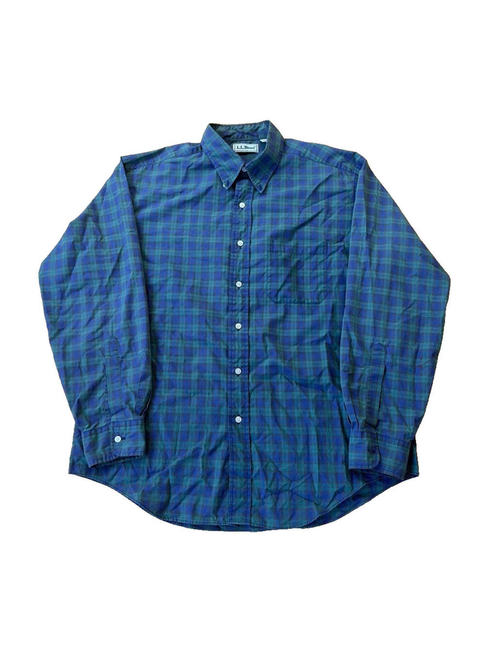 L.L. Bean Shirt Men L Green Plaid Long Sleeve Button Up